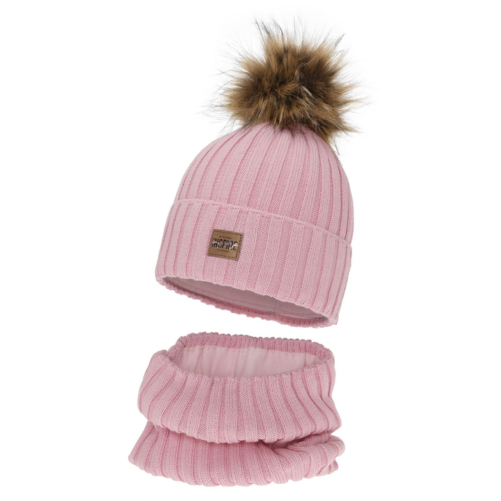 Winterset Mädchen: Mütze und Schlauchschal, rosa, Fleecefutter, mit Merinowolle, Bellina
