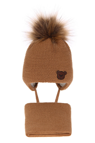 Winterset Jungen: Mütze und Schal mit Bommel Camel Banksi