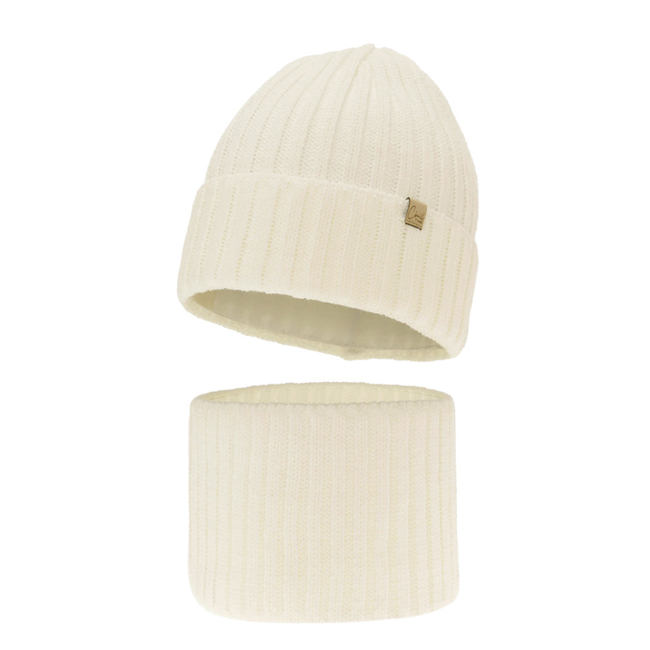 Winterset für Mädchen: Mütze und Schlauchschal in Cremefarben Mitti