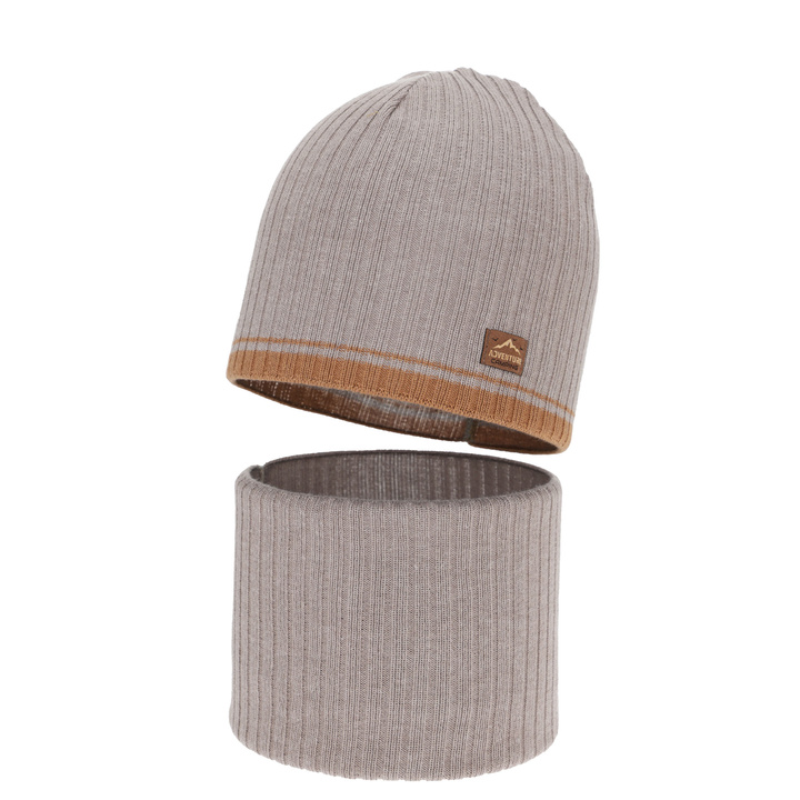 Herbst und Frühlingsset Jungen: Mütze und Schlauchschal, beige, mit Baumwolle, Eirik