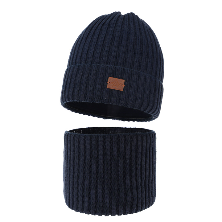 Winterset für Jungen: Mütze und Schlauchschal in Navy Blau Fargo