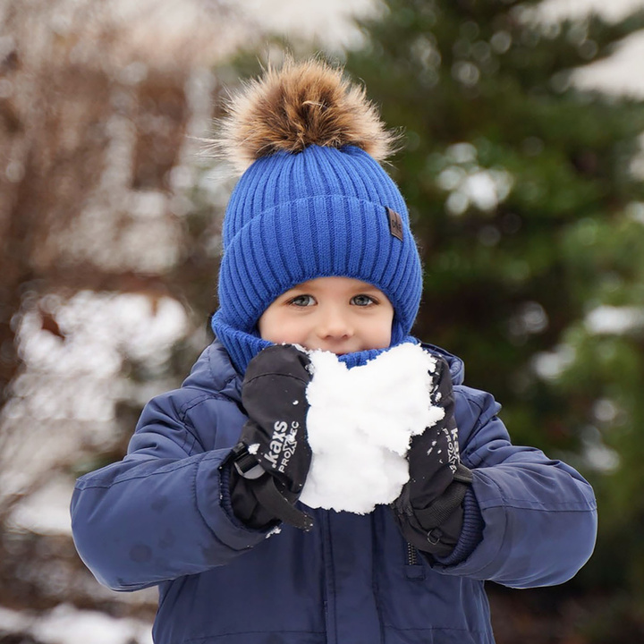 Winterset Jungen: Mütze und Schlauchschal mit Bommel Light Blau Puzel