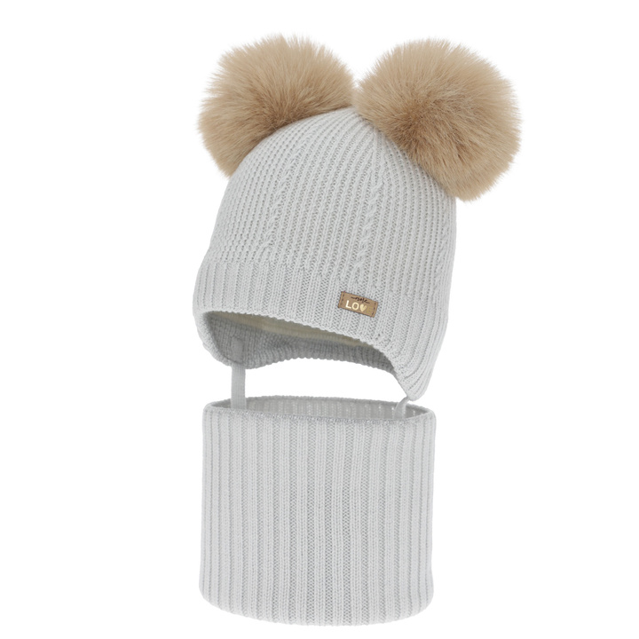 Mädchen Mütze und Schal, Winter Set, grau, 100% Merinowolle, gefüttert mit Wollfleece, Lumia