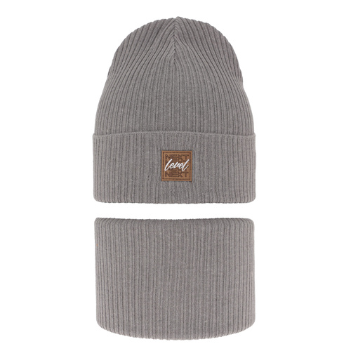 Herbst und Frühlingsset Jungen: Mütze und Schlauchschal, mit Baumwolle, Grau Fenix