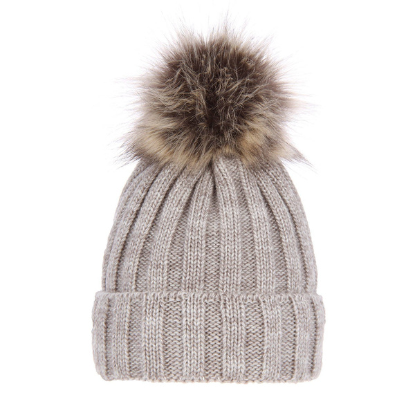 Wintermütze Damen mit Bommel Beige Mokka