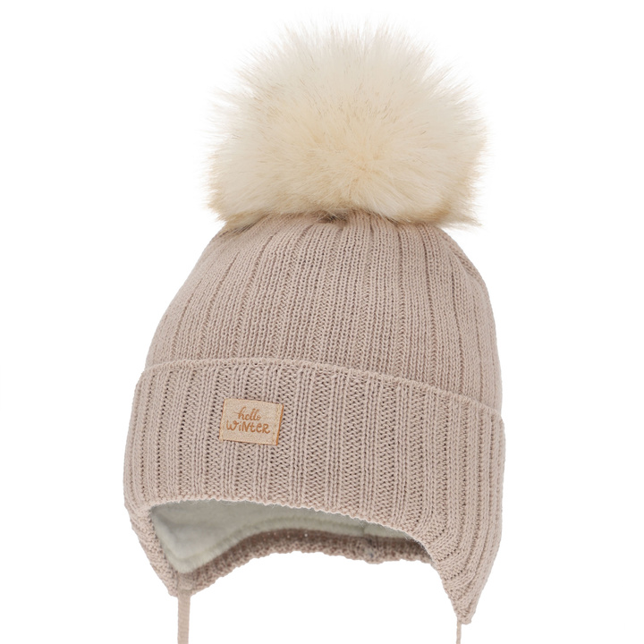 Wintermütze für Mädchen, beige, mit Merinowolle, Basma