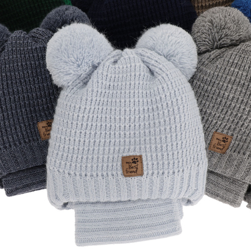 Winterset für Jungen: Mütze und Schlauchschal mit zwei Bommeln Schwarz Krispi