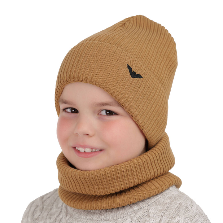 Winterset für Jungen: Mütze und Schlauchschal in Camel Romeo