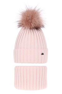 Winterset Mädchen: Mütze und Schlauchschal mit Bommel Rosa Wilma