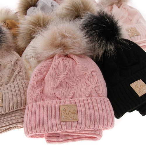 Winterset Mädchen: Mütze und Schlauchschal mit Bommel Schwarz Dina