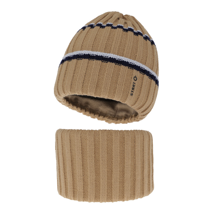 Winterset für Jungen: Mütze und Schlauchschal in Camel Bastien