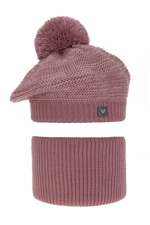 Winterset Mädchen: Mütze und Schlauchschal mit Bommel Rosa Lira