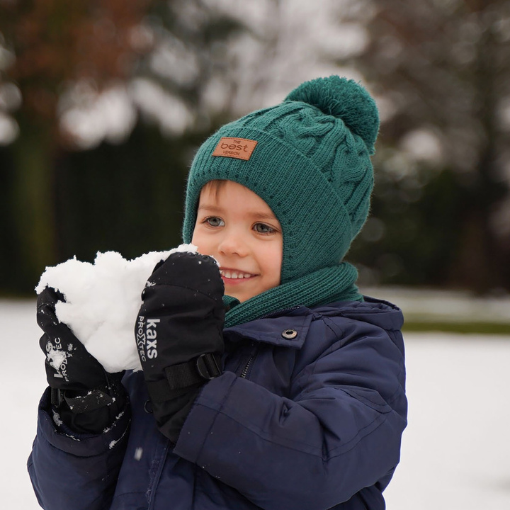 Winterset Jungen: Mütze und Schal mit Bommel Beige Remix