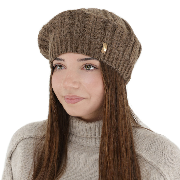Beret Damen Winter, braun, mit Merinowolle, Senja