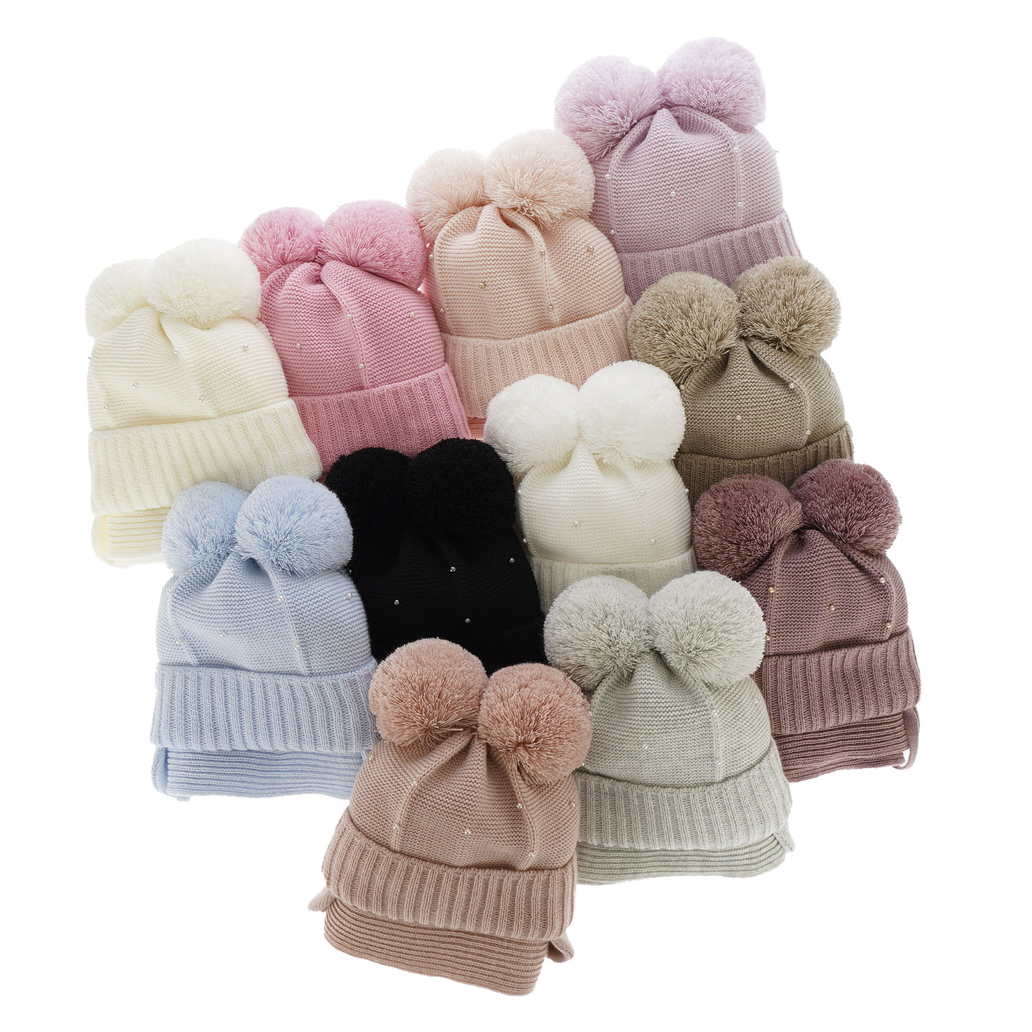 Winterset Mädchen: Mütze und Schal mit zwei Bommeln Violett Fibien