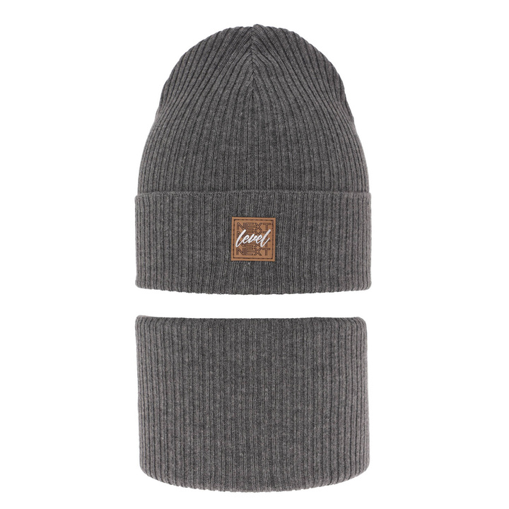 Herbst und Frühlingsset Jungen: Mütze und Schlauchschal, mit Baumwolle, Grau Fenix