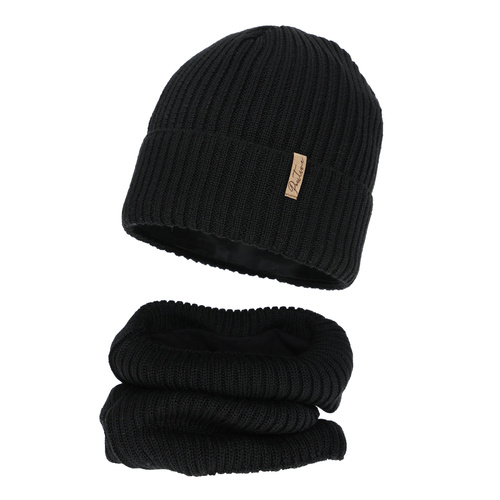 Mütze und Schlauchschal mit Fleecefutter für Mädchen, Winter, schwarz, mit Merinowolle, Odette