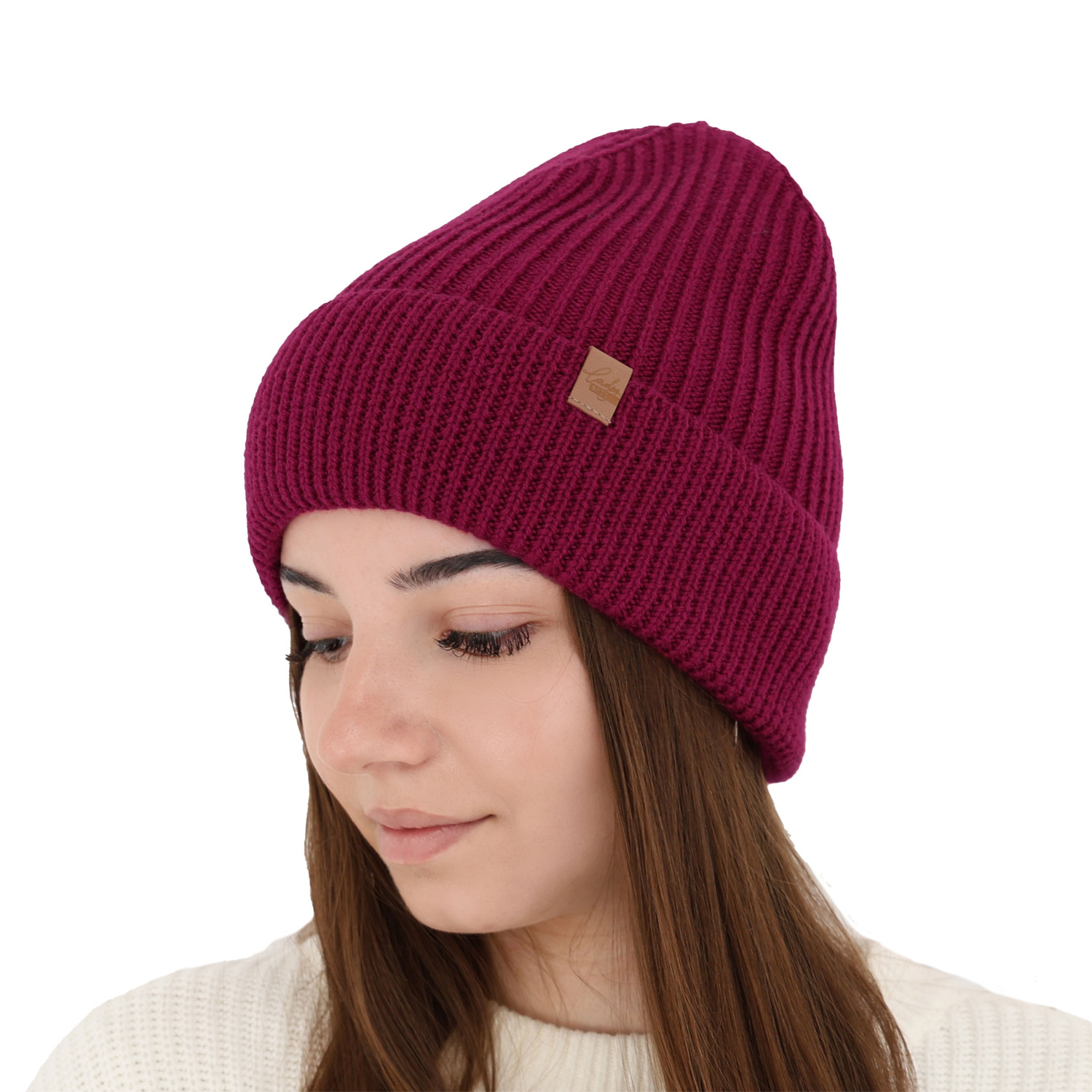Wintermütze Damen 100% extrafeine Merinowolle Braun Isla