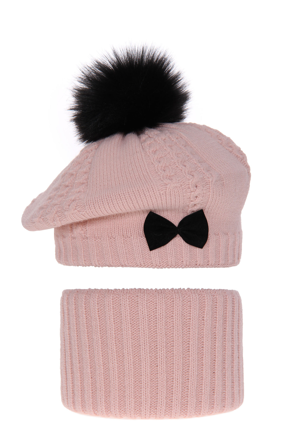 Winterset Mädchen: Mütze und Schlauchschal mit Bommel Rosa Amora