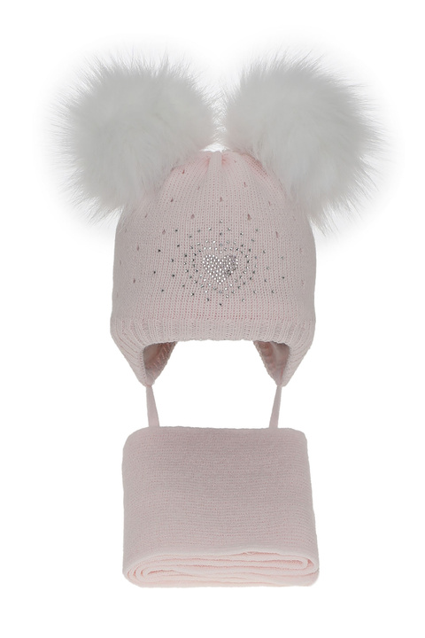 Winterset Mädchen: Mütze und Schal mit zwei Bommeln Rosa Viki