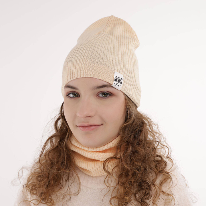 Herbst und Frühlingsset Mädchen: Mütze und Schlauchschal, mit Baumwolle, Orange Farinka