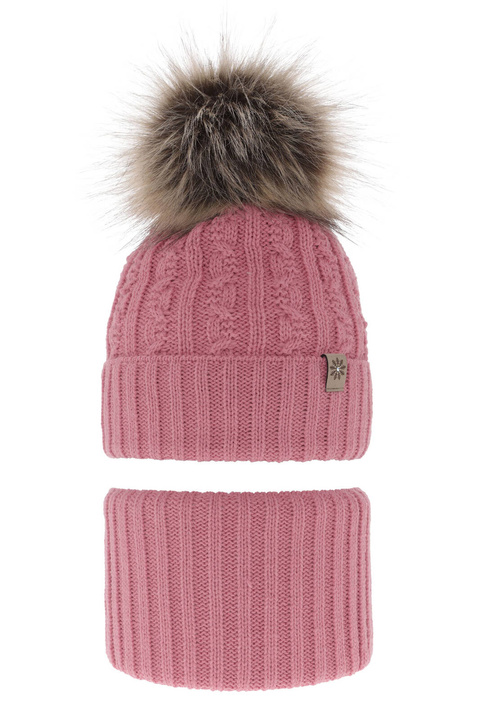 Winterset Mädchen: Mütze und Schlauchschal mit Bommel Rosa Pretoria
