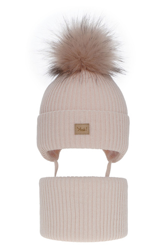 Winterset Mädchen: Mütze und Schlauchschal mit Bommel Rosa Dilajla