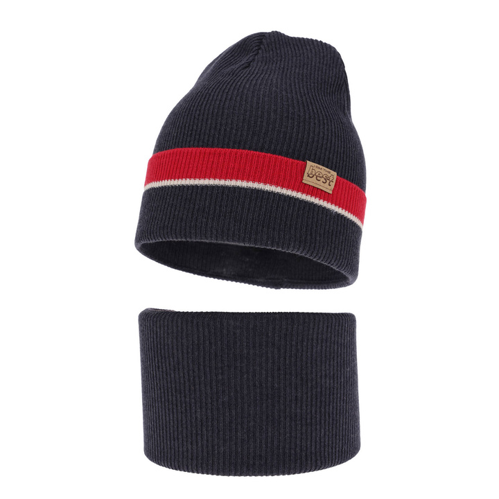 Herbst und Frühlingsset Jungen: Mütze und Schlauchschal, mit Baumwolle, Navy Blau Antonio