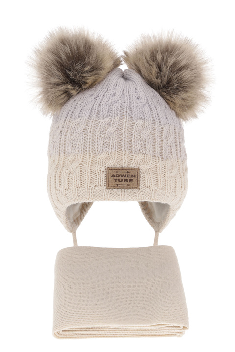Winterset Jungen: Mütze und Schal mit zwei Bommeln Beige Platon