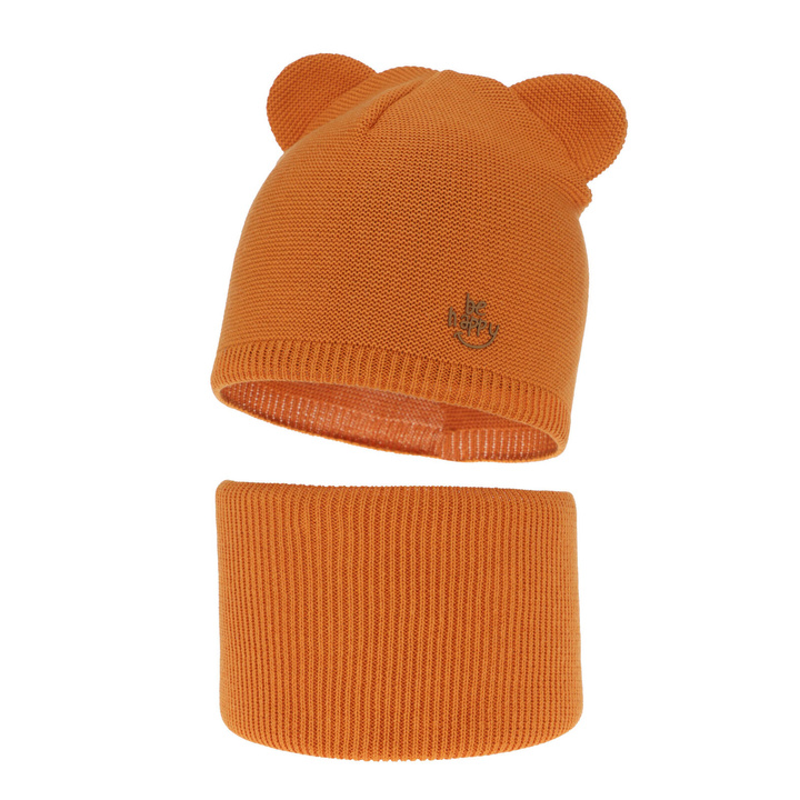 Herbst und Frühlingsset Jungen: Mütze und Schlauchschal, mit Baumwolle, Orange Ludvic