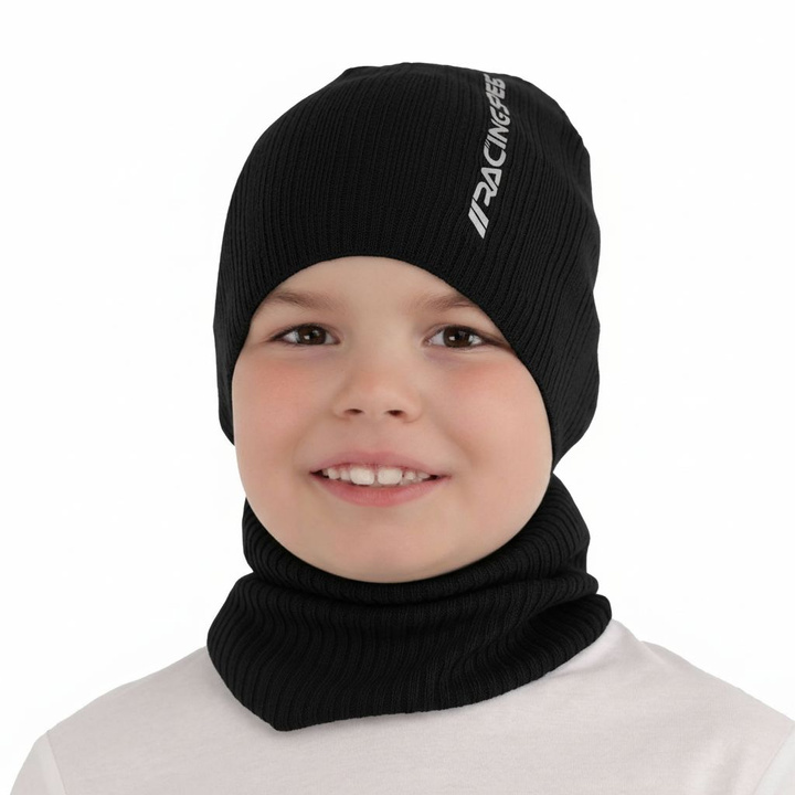Herbst und Frühlingsset Jungen: Mütze und Schlauchschal, mit Baumwolle, Schwarz Kolorado