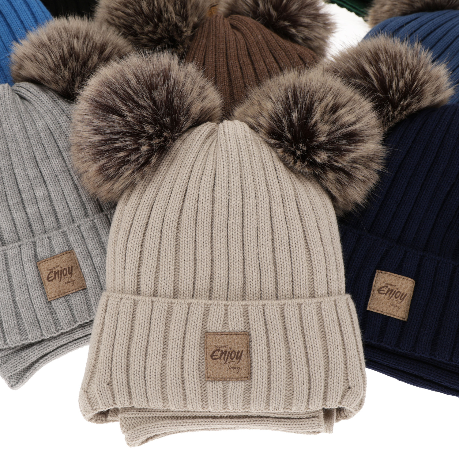 Winterset Jungen: Mütze und Schlauchschal, Winter, hellblau, mit zwei Bommeln, Orange