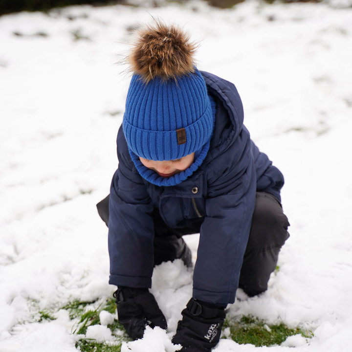 Winterset Jungen: Mütze und Schlauchschal mit Bommel Light Blau Puzel