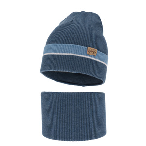 Herbst und Frühlingsset Jungen: Mütze und Schlauchschal Blau Antonio