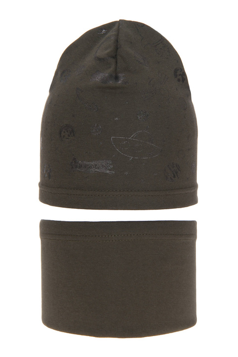 Herbst und Frühlingsset Jungen: Mütze und Schlauchschal Khaki Kosmos