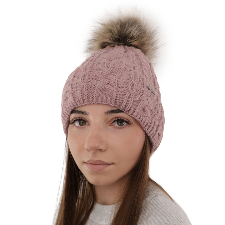 Wintermütze Damen mit Bommel Rosa Omega