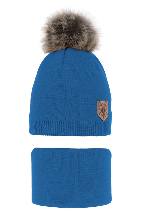 Winterset Jungen: Mütze und Schlauchschal mit Bommel Blau Apolin