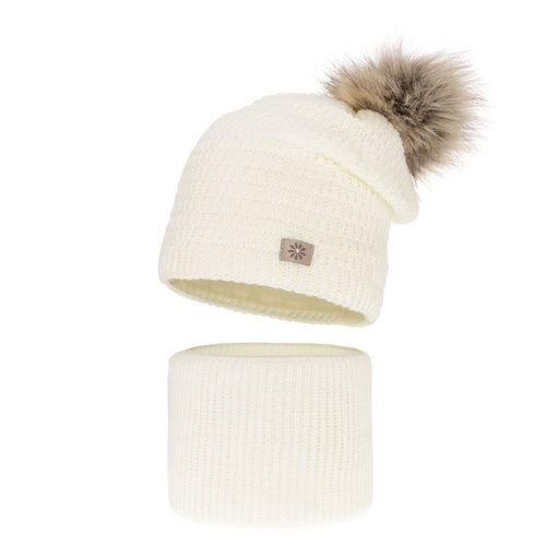 Winterset Mädchen: Mütze und Schlauchschal mit Bommel Cremefarben Germina