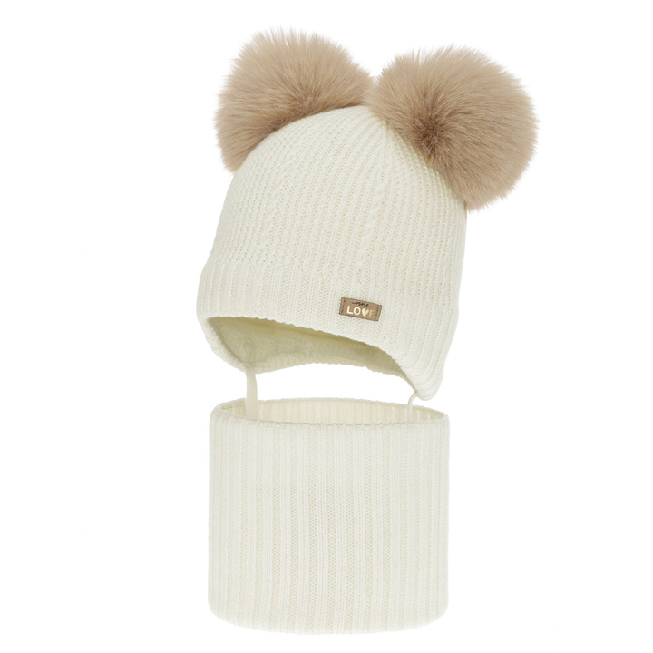 Mädchen Mütze und Schal, Winter Set, creme, 100% Merinowolle, gefüttert mit Wollfleece, Lumia
