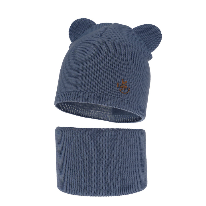 Herbst und Frühlingsset Jungen: Mütze und Schlauchschal, mit Baumwolle, Blau Ludvic