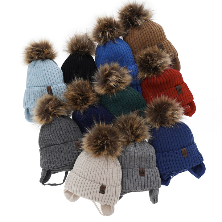 Winterset Jungen: Mütze und Schlauchschal mit Bommel Light Blau Puzel