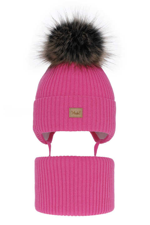 Winterset Mädchen: Mütze und Schlauchschal mit Bommel Rosa Dilajla