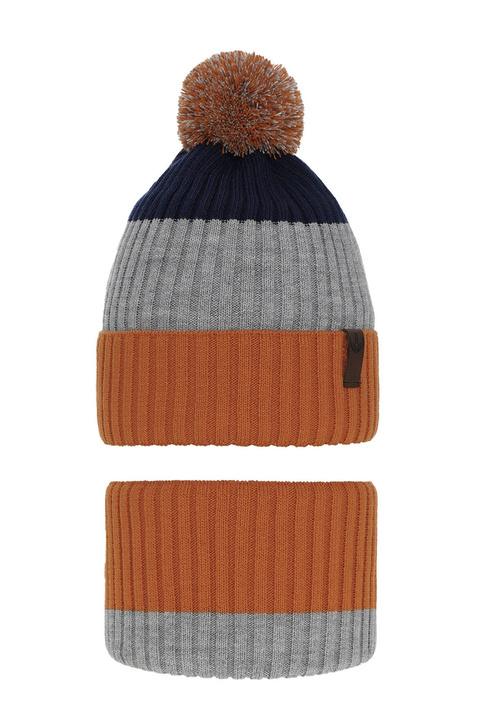 Winterset Jungen: Mütze und Schlauchschal mit Bommel Orange Karson