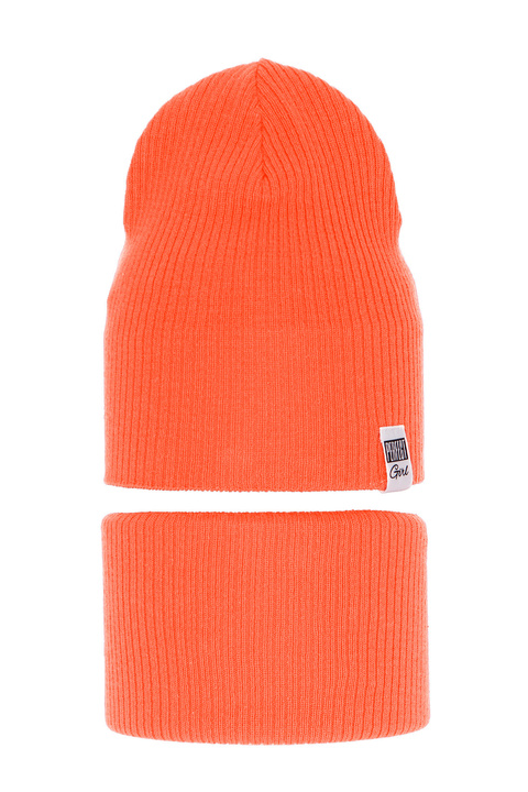 Herbst und Frühlingsset Mädchen: Mütze und Schlauchschal Orange Farinka