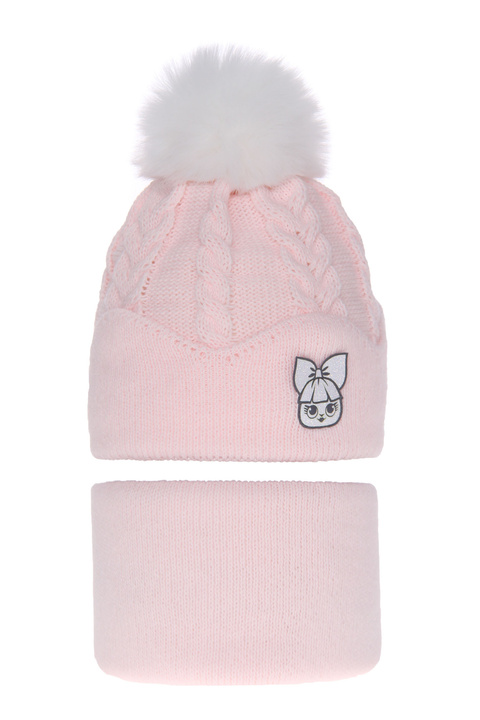 Winterset Mädchen: Mütze und Schlauchschal mit Bommel Rosa Suri