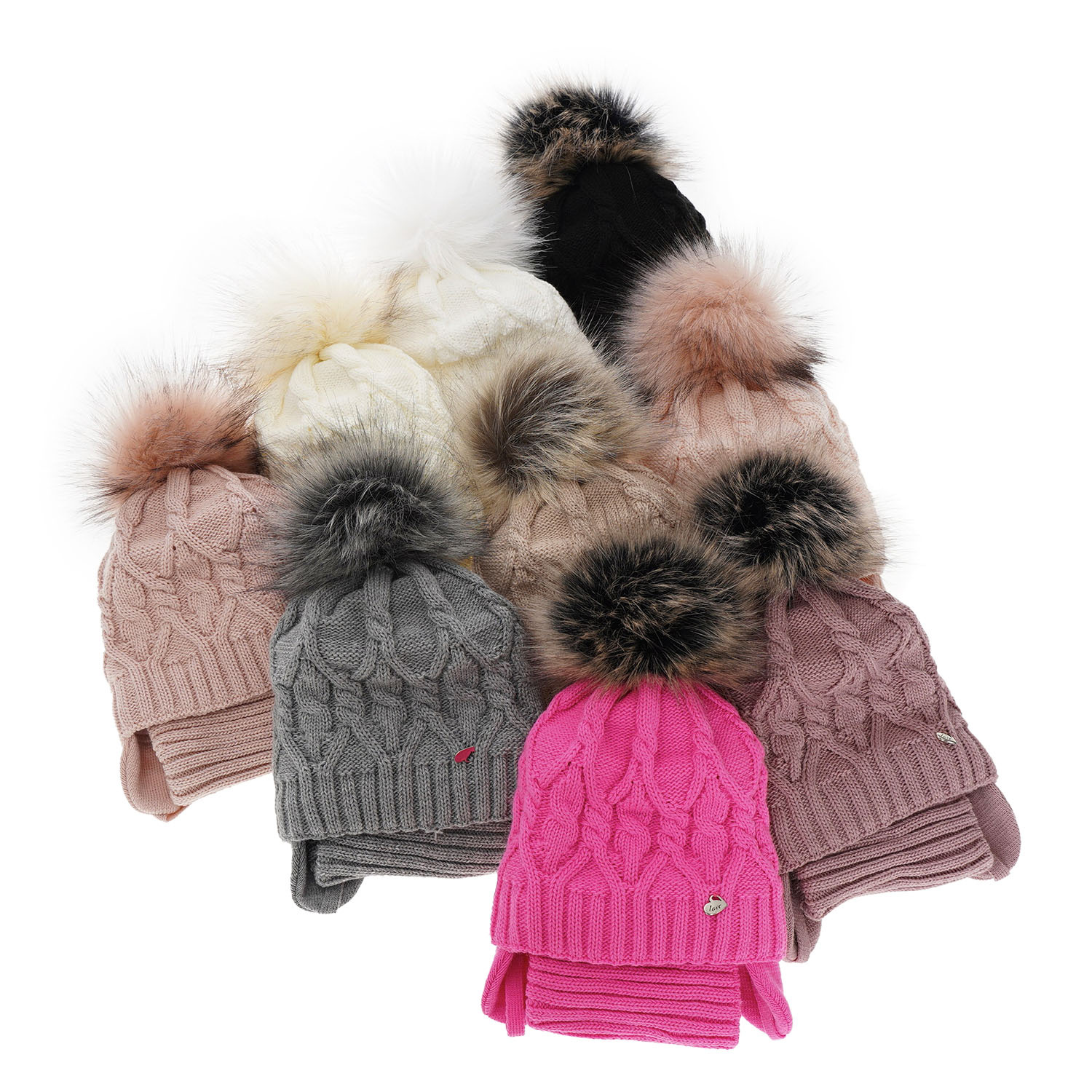 Winterset Mädchen: Mütze und Schlauchschal mit Bommel Rosa Elena