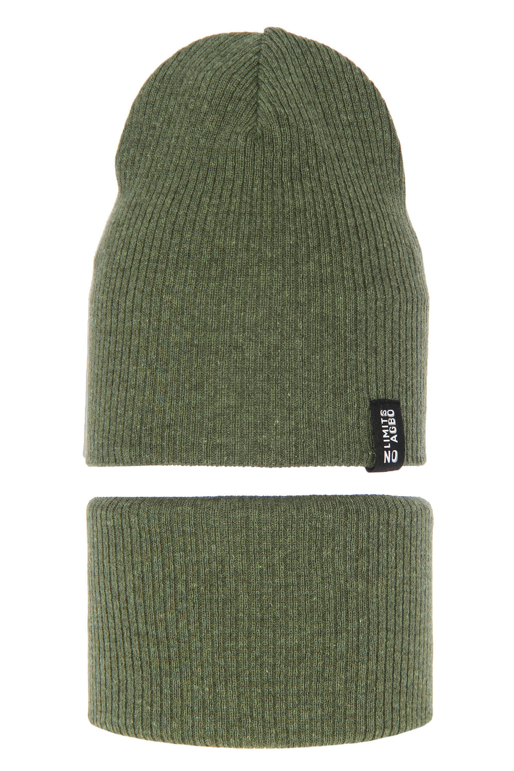 Herbst/ Frühjahrsset für Kinder: Mütze und Schlauchschal, mit Baumwolle, khaki Tunis