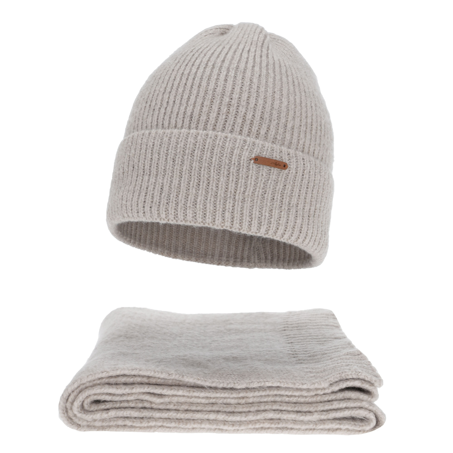 Winterset Damen: Mütze und Schal, Winter, beige, mit Merinowolle, Seala