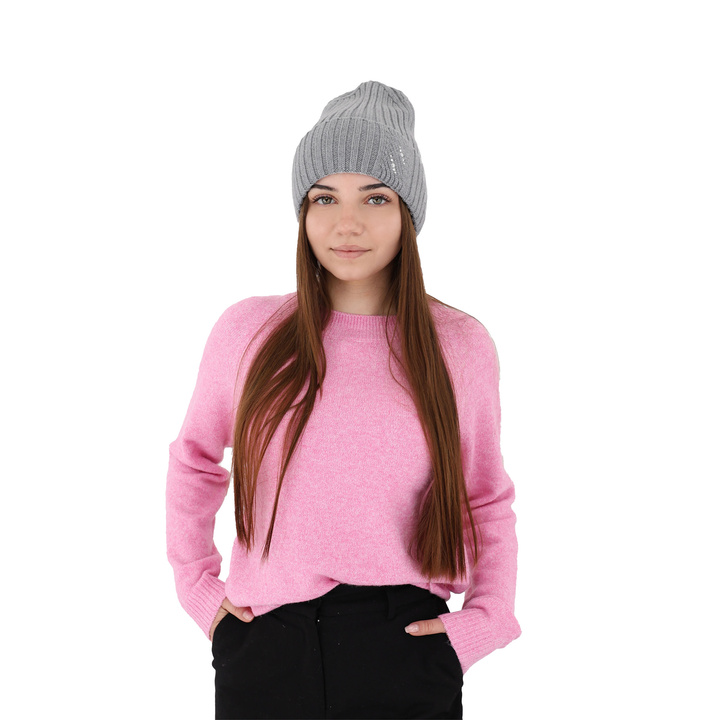 Wintermütze Damen 100% extrafeine Merinowolle Grau Ariga