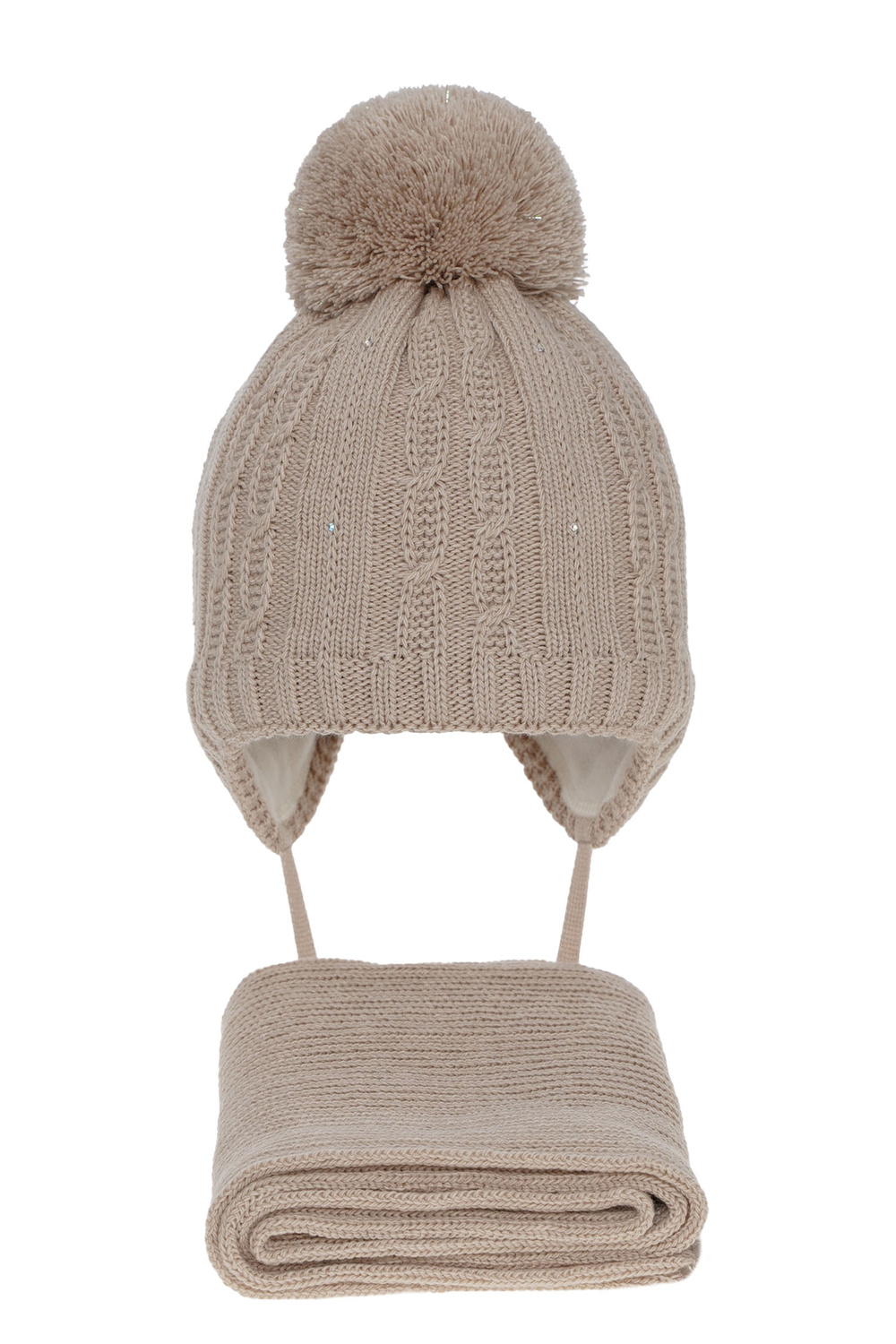 Winterset Mädchen: Mütze und Schal mit Bommel Beige Candy
